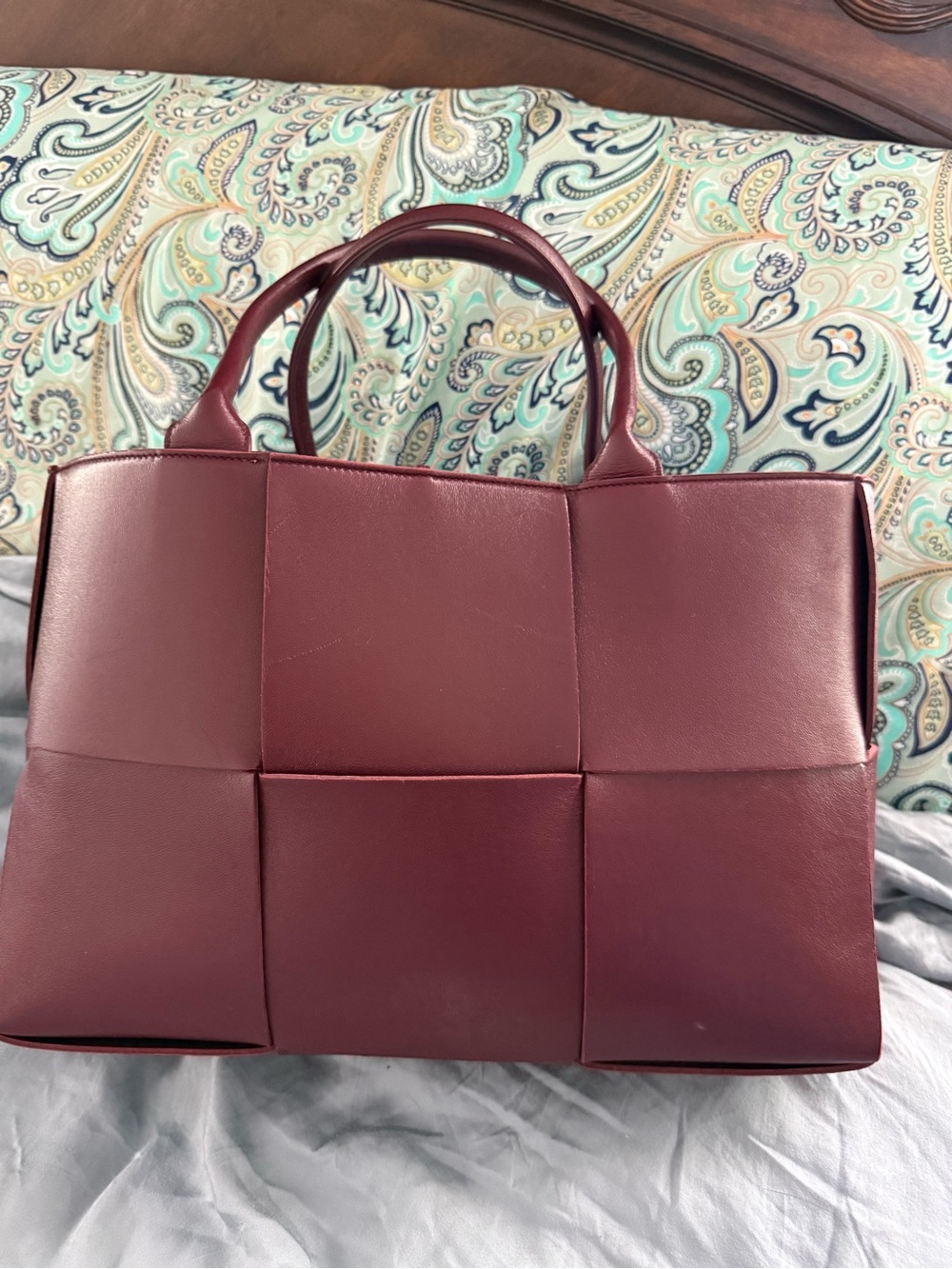 Bottega Veneta Woven-Panel Tote in Burgundy